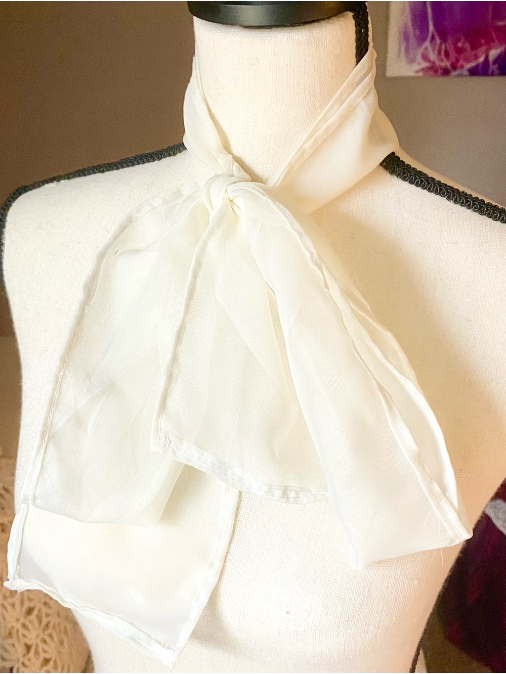 Light Cream Chiffon Neck Scarf - Women's Elegant Wrap